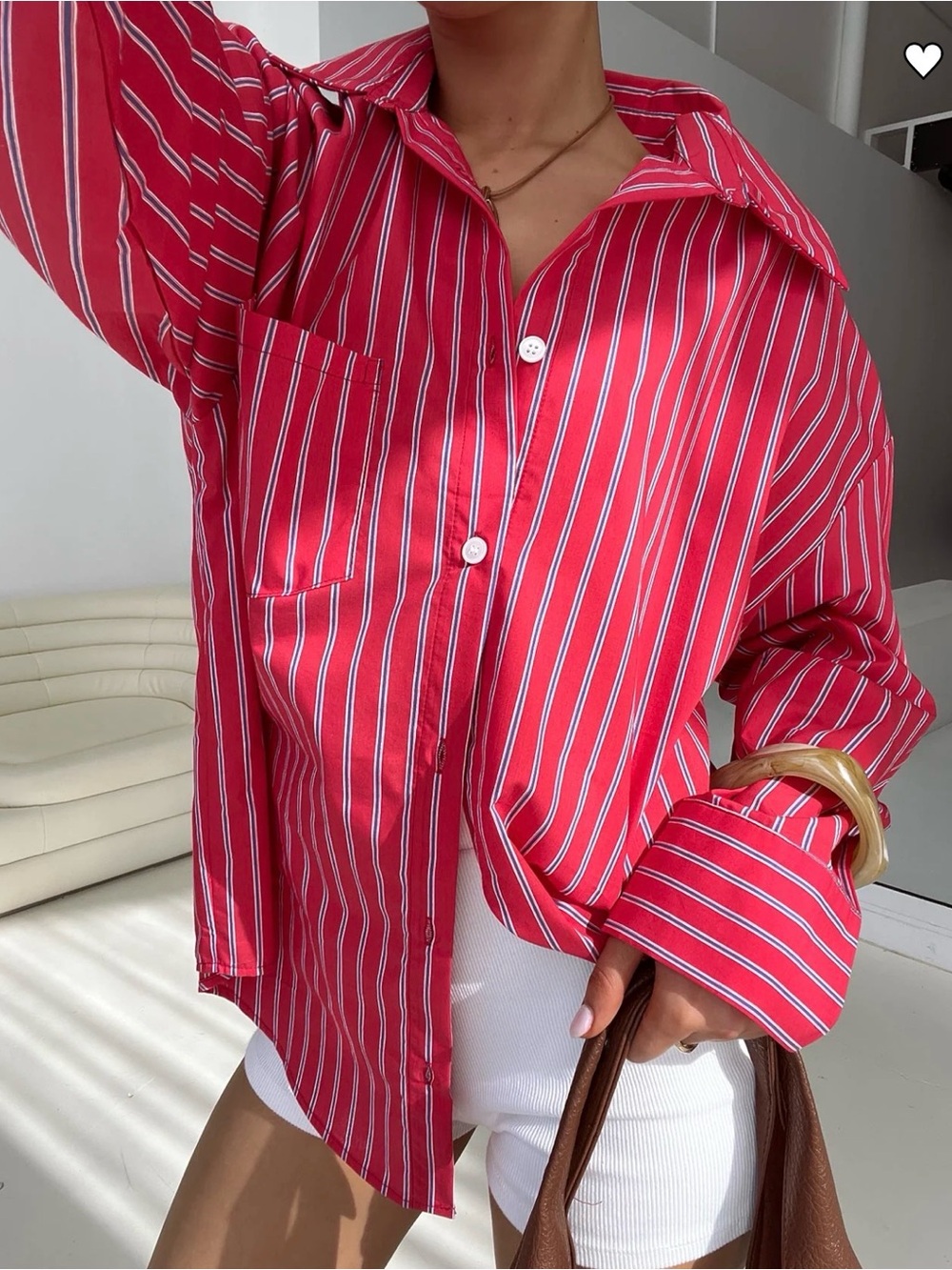 Princess Polly Red & White Striped Button-Down Shirt